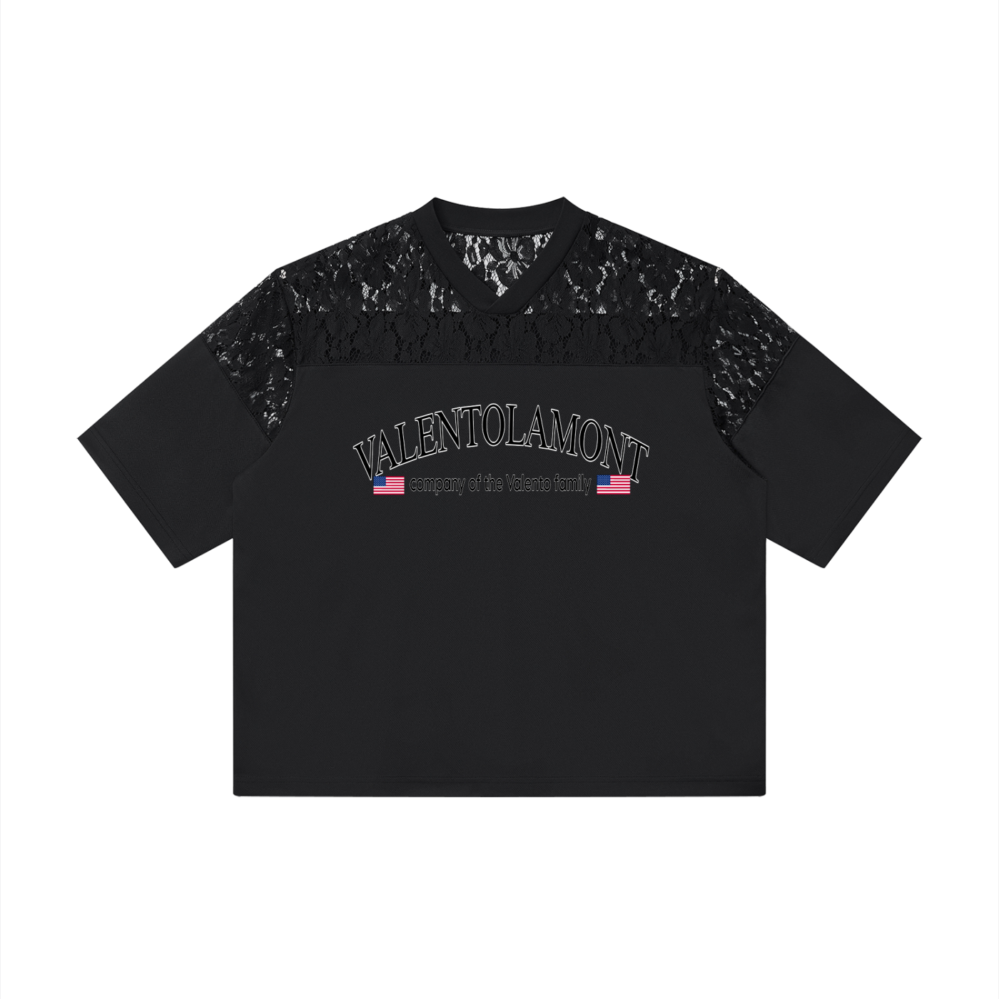 Unisex Lace Paneling V-Neck T-Shirt