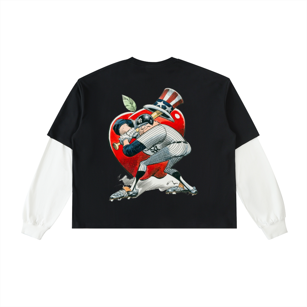 Layered Contrast Sleeve Cotton T-Shirt