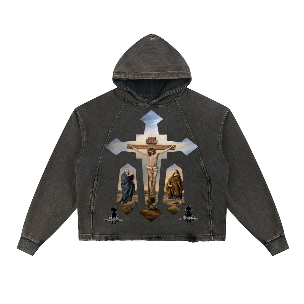 Vintage Washed Frayed-Hem Hoodie