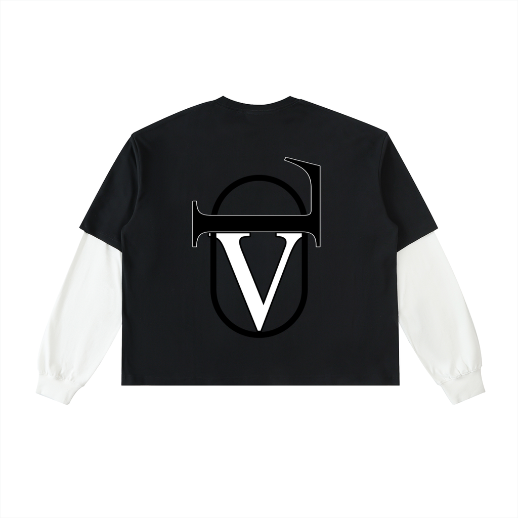 Layered Contrast Sleeve Cotton T-Shirt