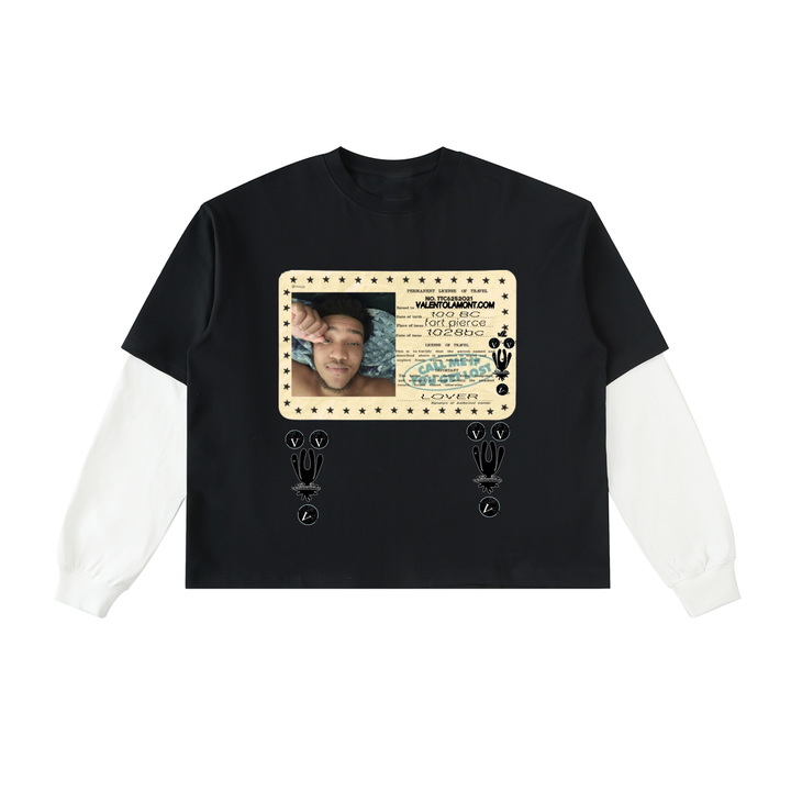 Layered Contrast Sleeve Cotton T-Shirt