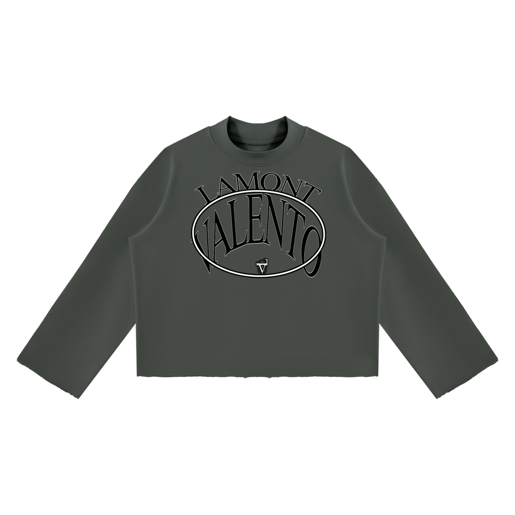 V Mock Neck Raw Edge Boxy Sweatshirt