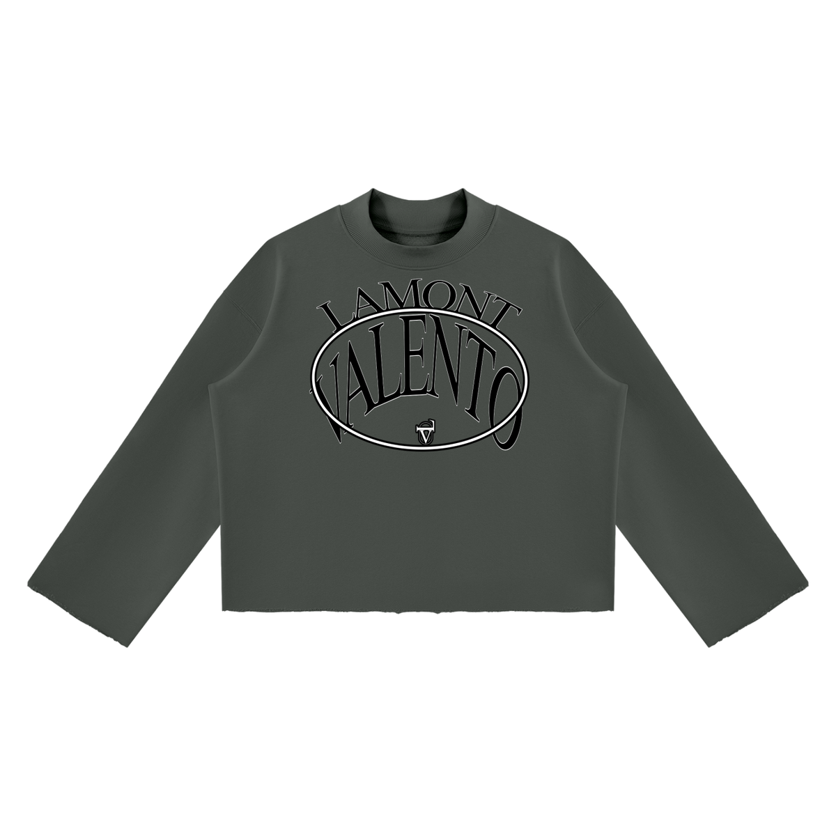V Mock Neck Raw Edge Boxy Sweatshirt