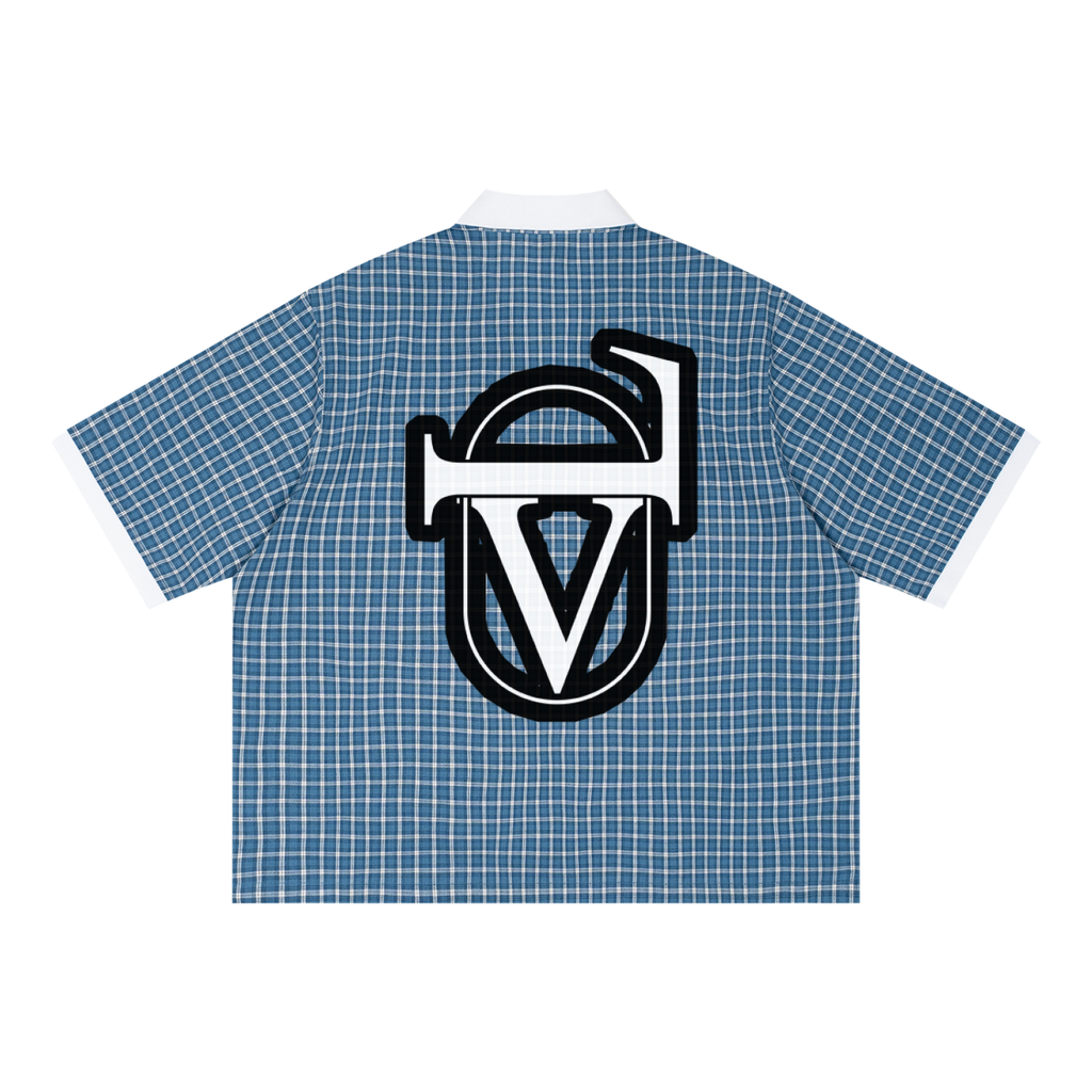 Unisex Boxy Plaid Color Block Polo Shirt