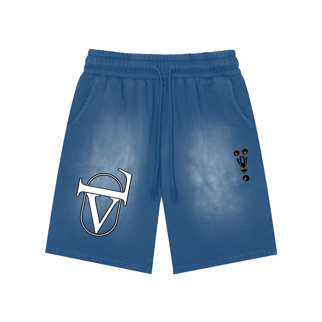 Rectangle Patch Monkey Washed Shorts  - 360 GSM