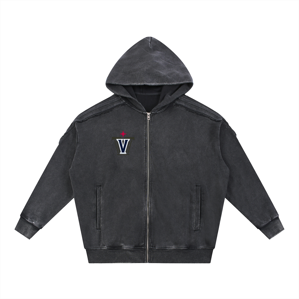 Snow Washed Tape Raw Edge Zip Hoodie