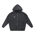 Snow Washed Tape Raw Edge Zip Hoodie