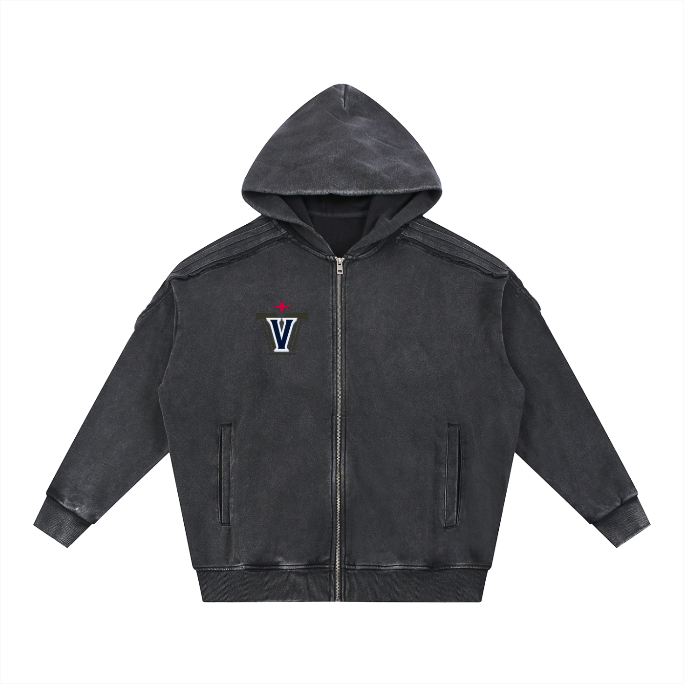 Snow Washed Tape Raw Edge Zip Hoodie