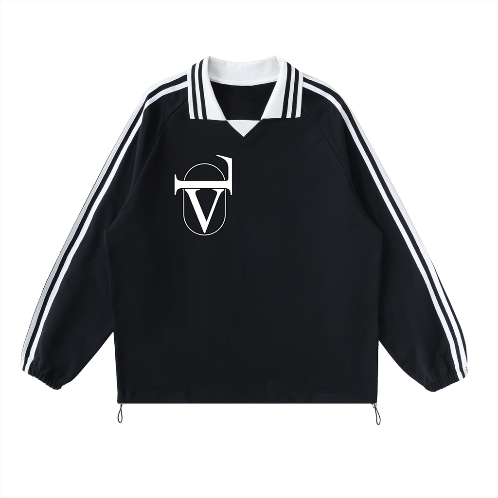 Contrast Striped Lapel Collar Sweatshirt