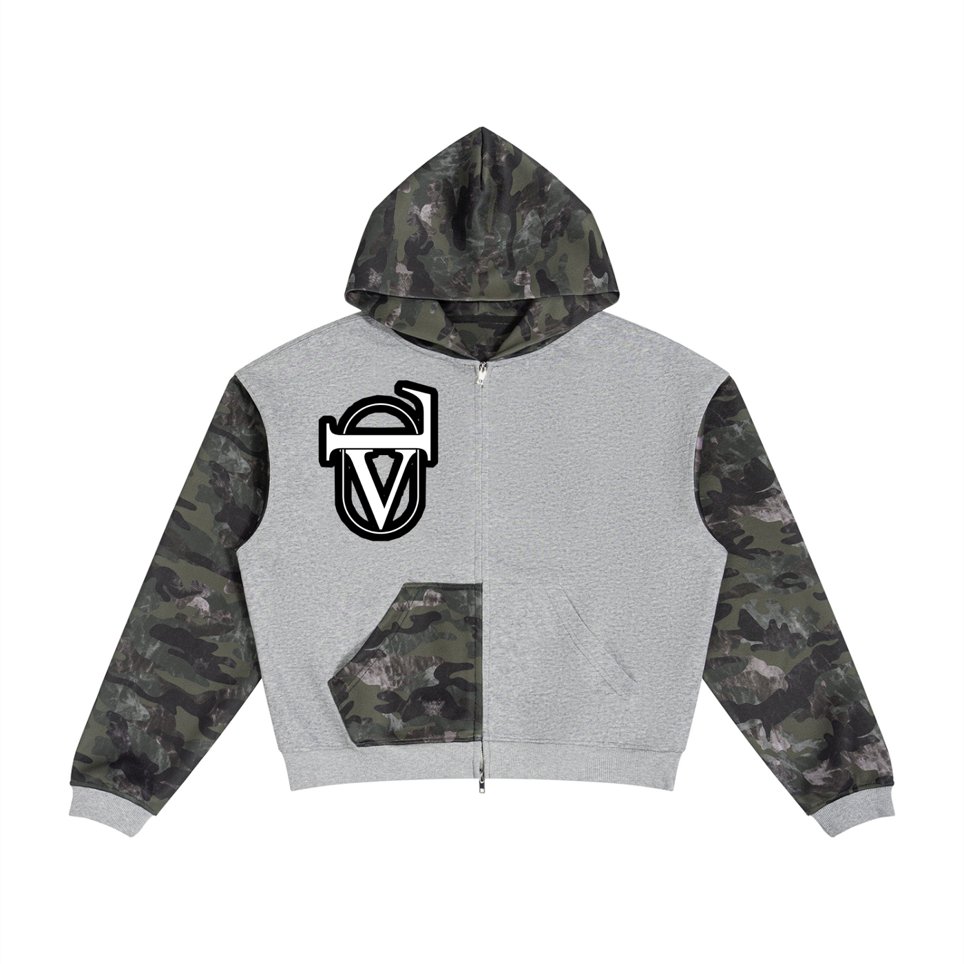Unisex Colorblock Camo Full Zip Boxy Hoodie
