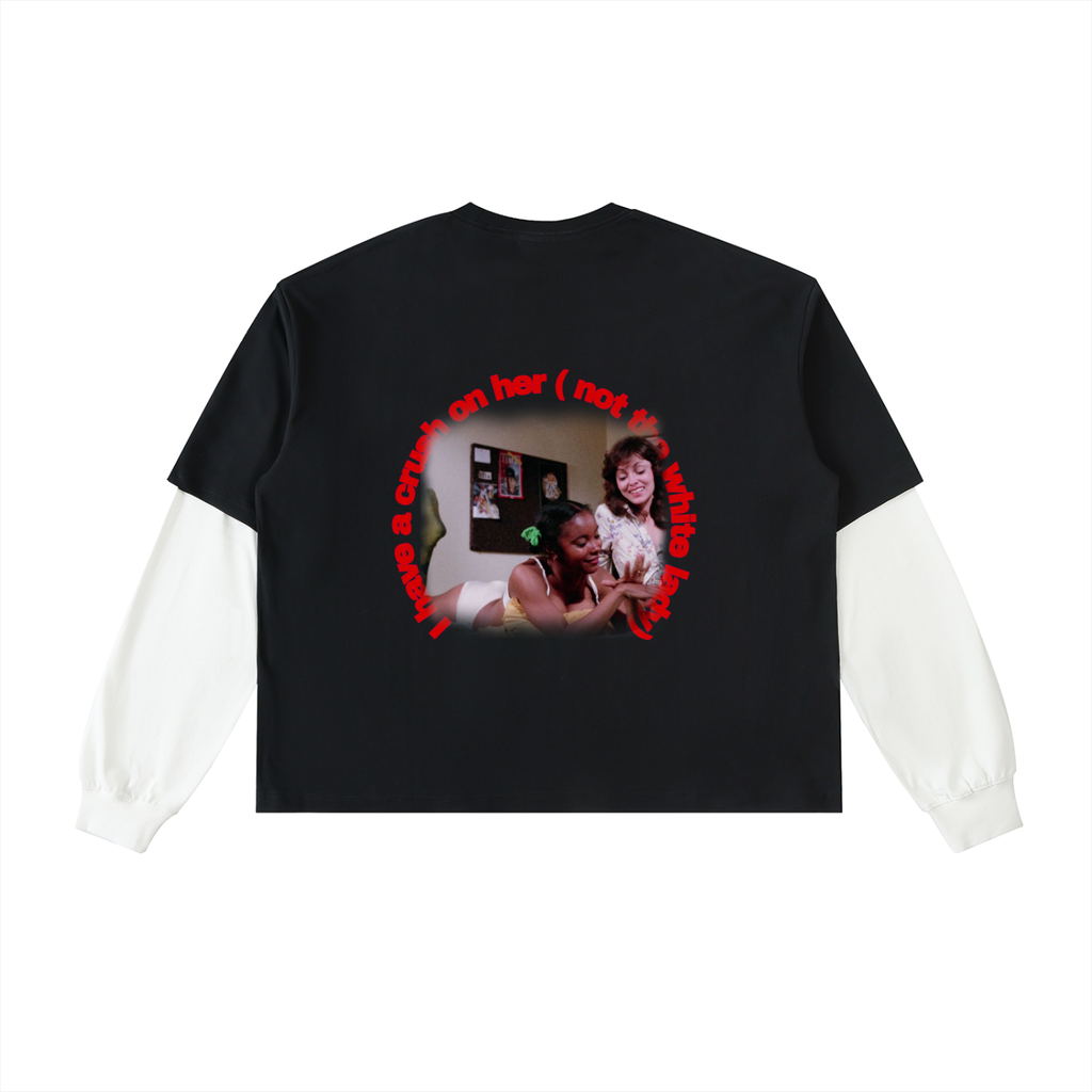 Layered Contrast Sleeve Cotton T-Shirt