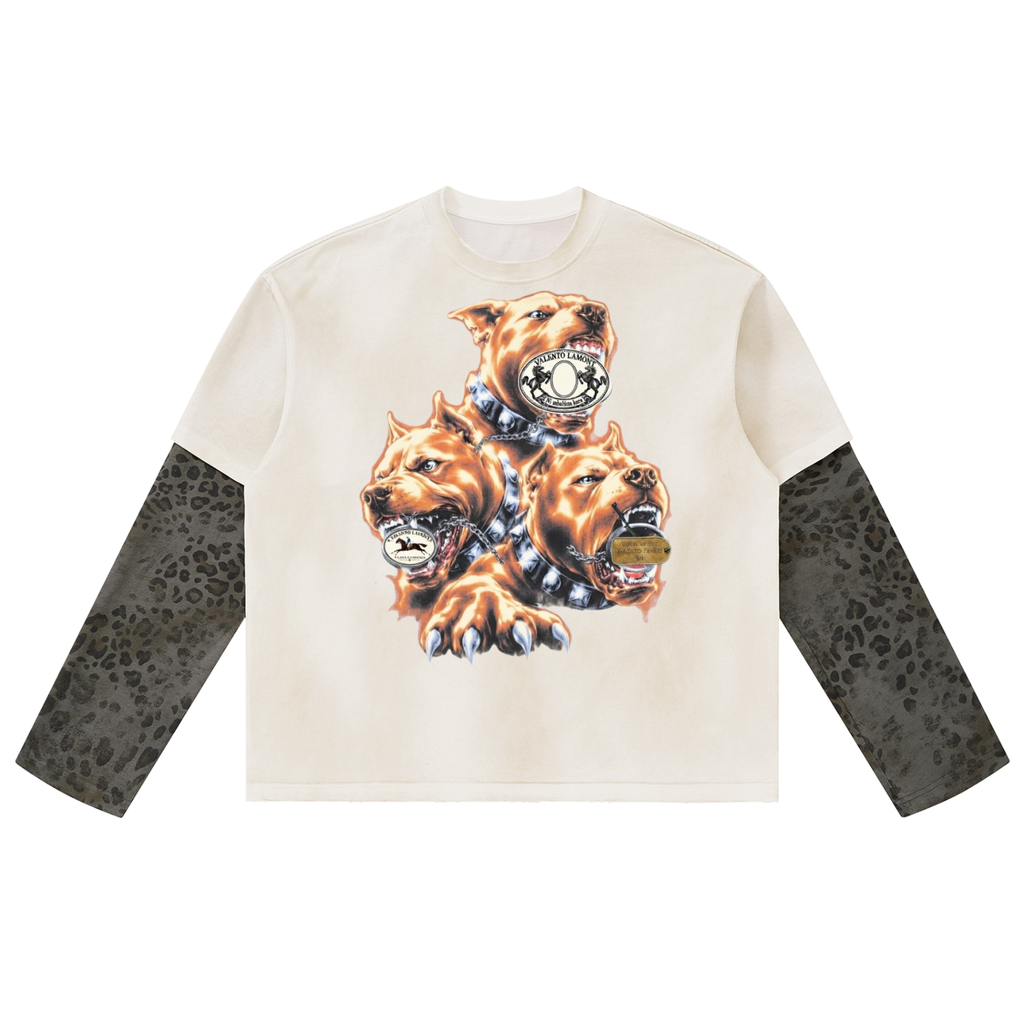 Unisex Vintage Wash Leopard Paneled Layer T-Shirt