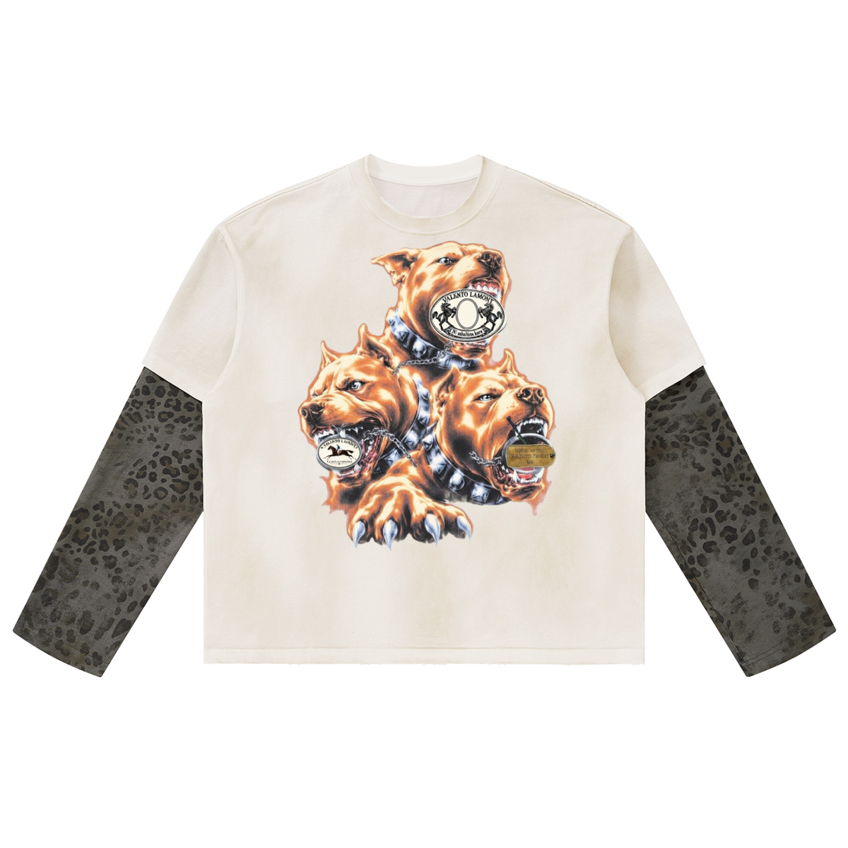 Unisex Vintage Wash Leopard Paneled Layer T-Shirt