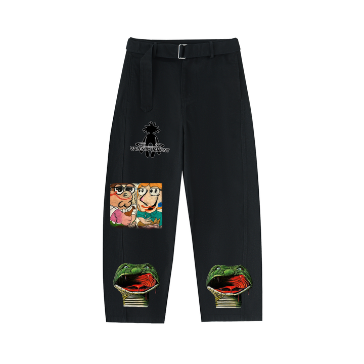 Twisted-Seam Belted Curved-Blade Pants