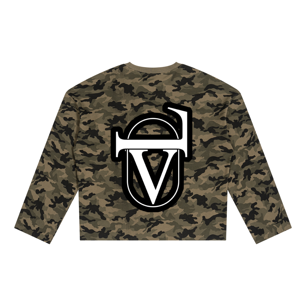 Unisex Camo Waffle Raw Edge T-Shirt