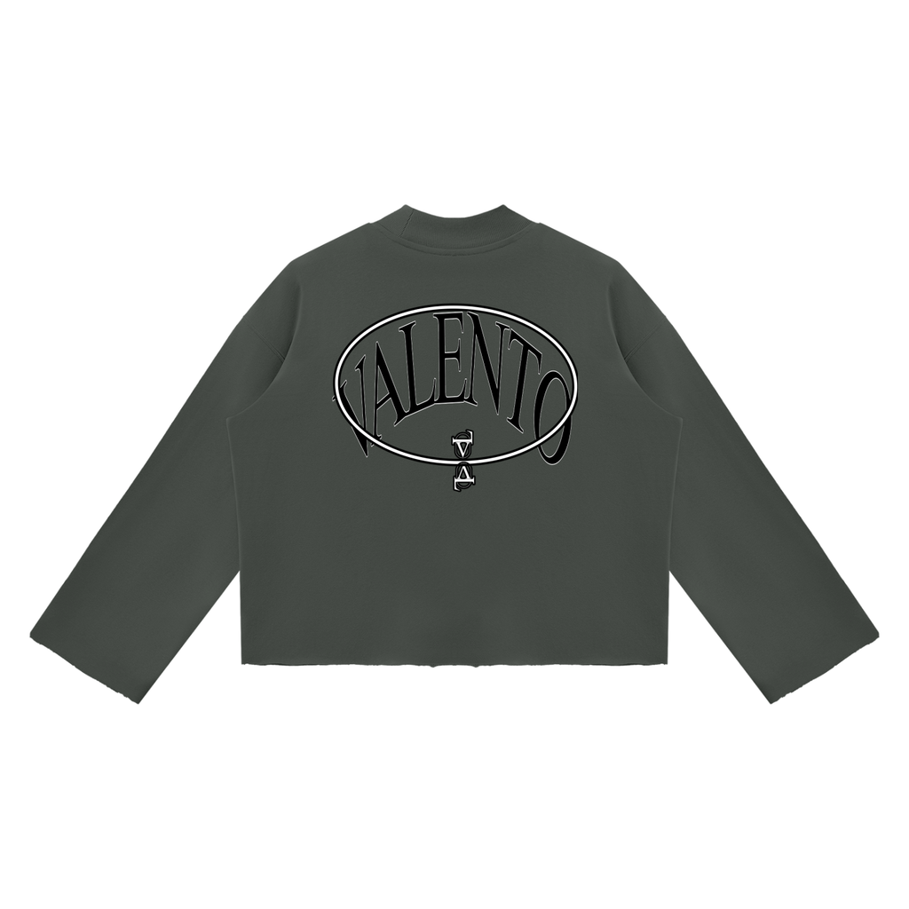 V Mock Neck Raw Edge Boxy Sweatshirt