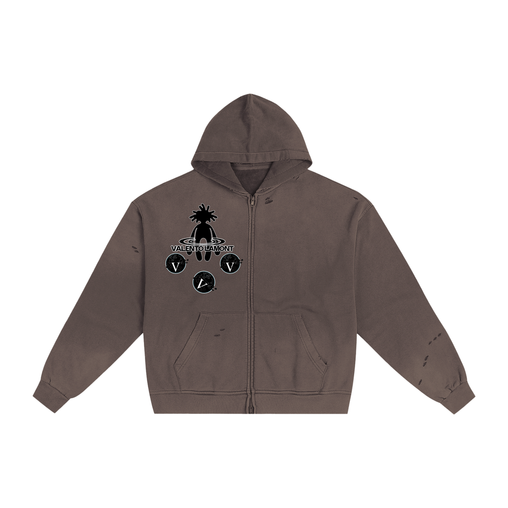 Hand-Frayed Sunfade Zip Hoodie