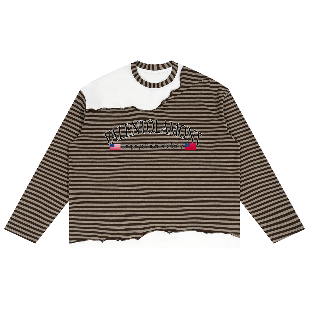 V Striped Panel Boxy Long Sleeve T-Shirt