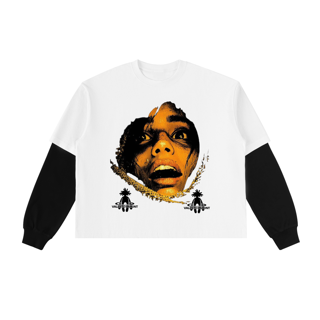 Layered Contrast Sleeve Cotton T-Shirt