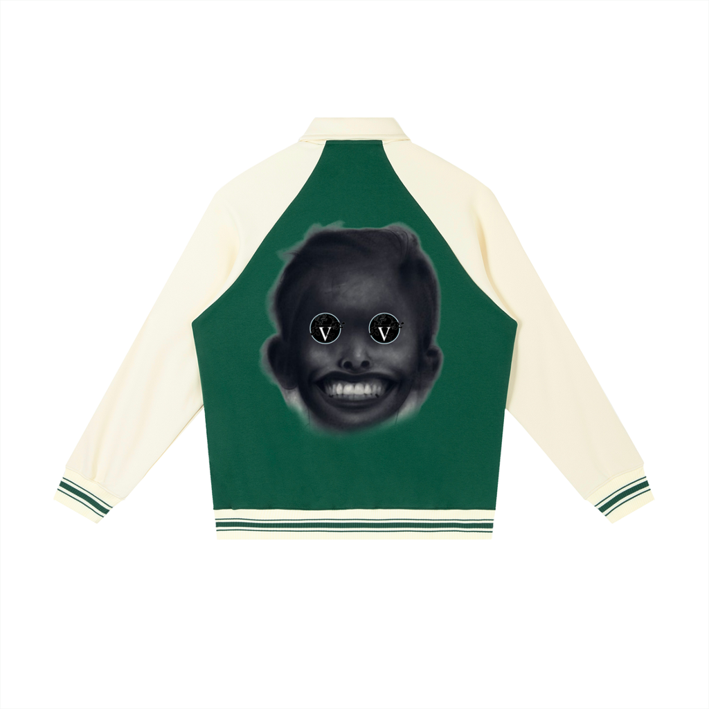 Contrast Raglan Sleeve Baseball Jacket