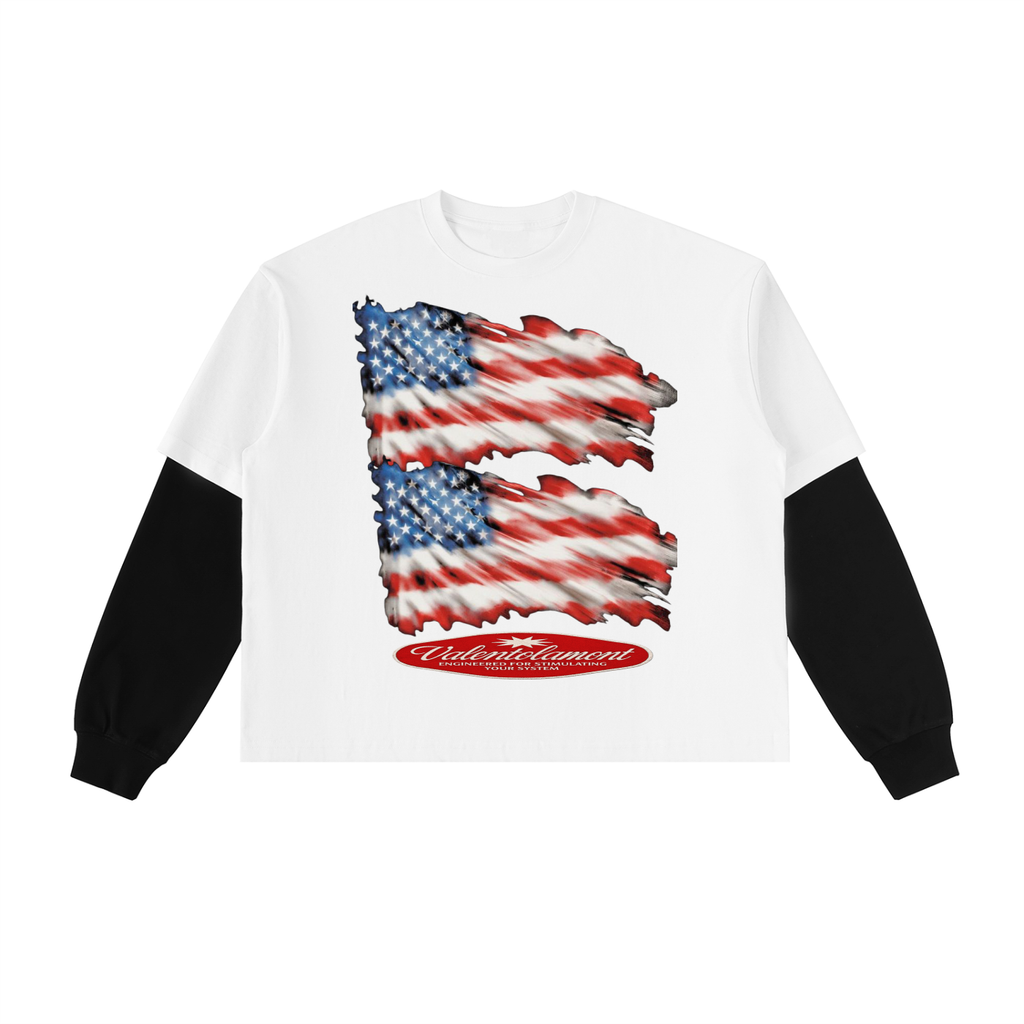 Layered Contrast Sleeve Cotton T-Shirt