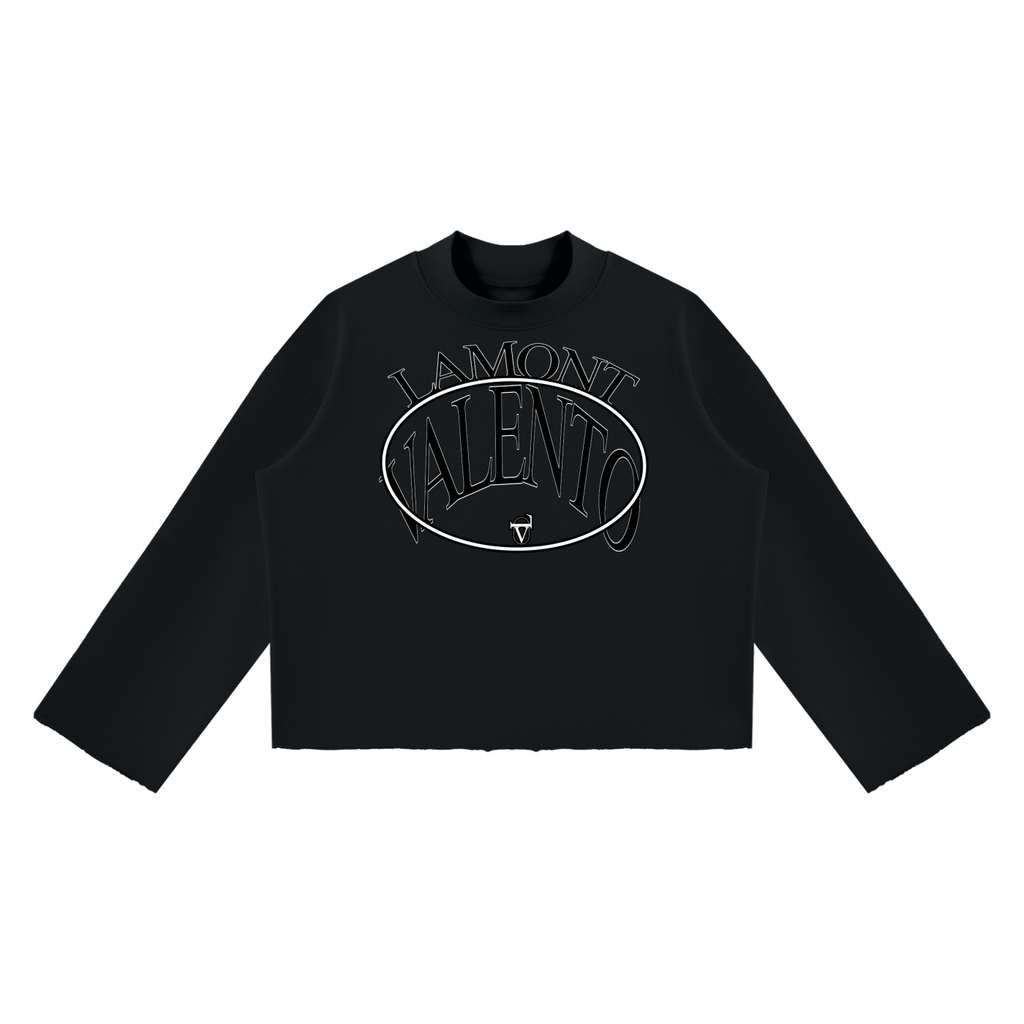 V Mock Neck Raw Edge Boxy Sweatshirt
