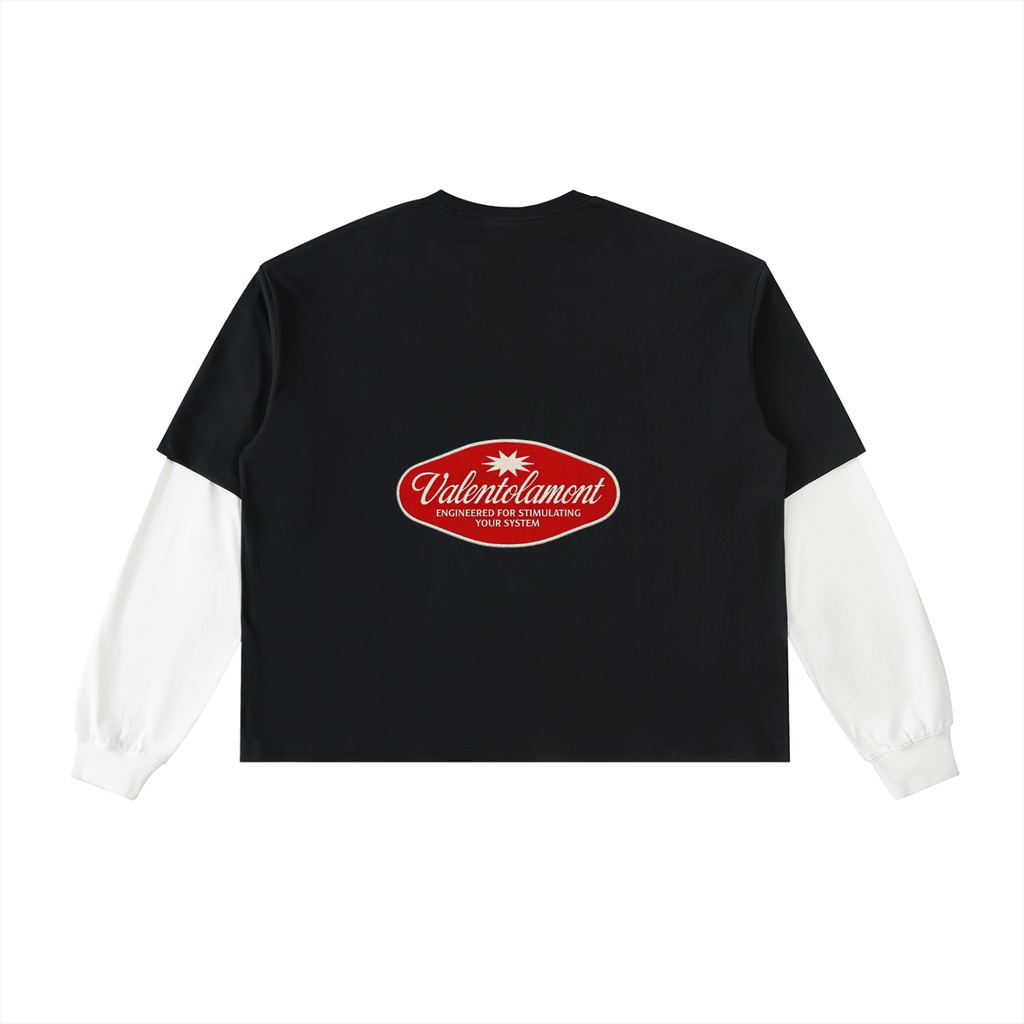 Layered Contrast Sleeve Cotton T-Shirt