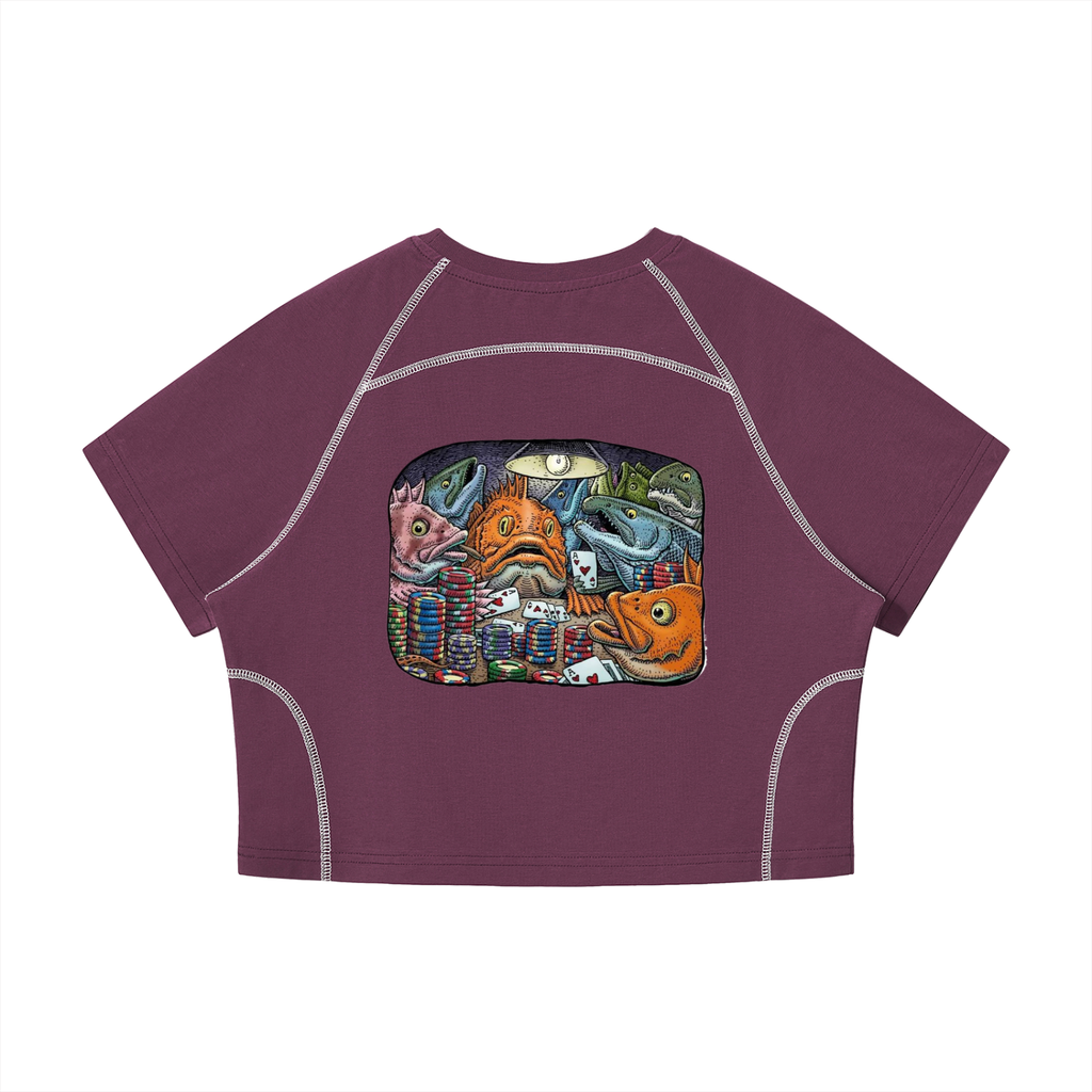 Women's Contrast Stitch Raglan Crop T-Shirt