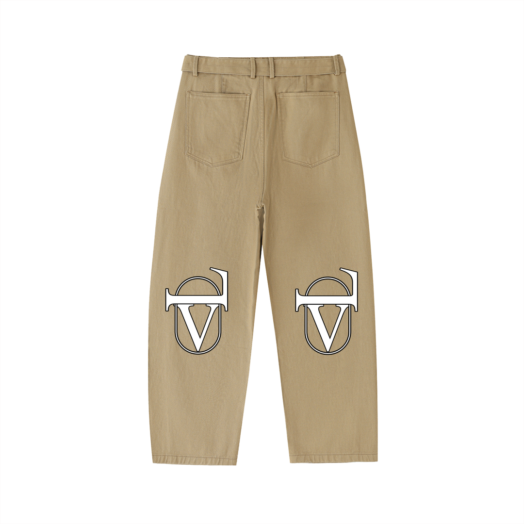 Twisted-Seam Belted Curved-Blade Pants