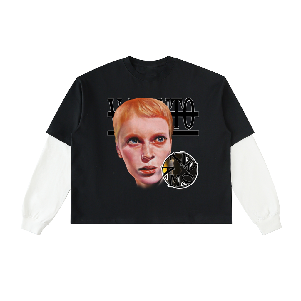 Layered Contrast Sleeve Cotton T-Shirt