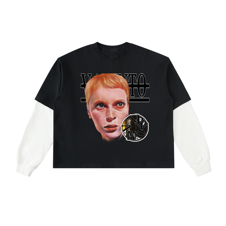 Layered Contrast Sleeve Cotton T-Shirt