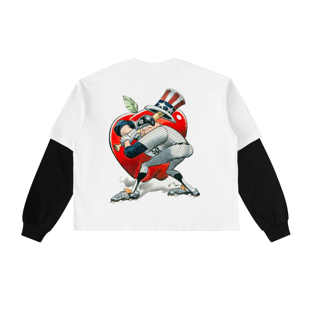 Layered Contrast Sleeve Cotton T-Shirt