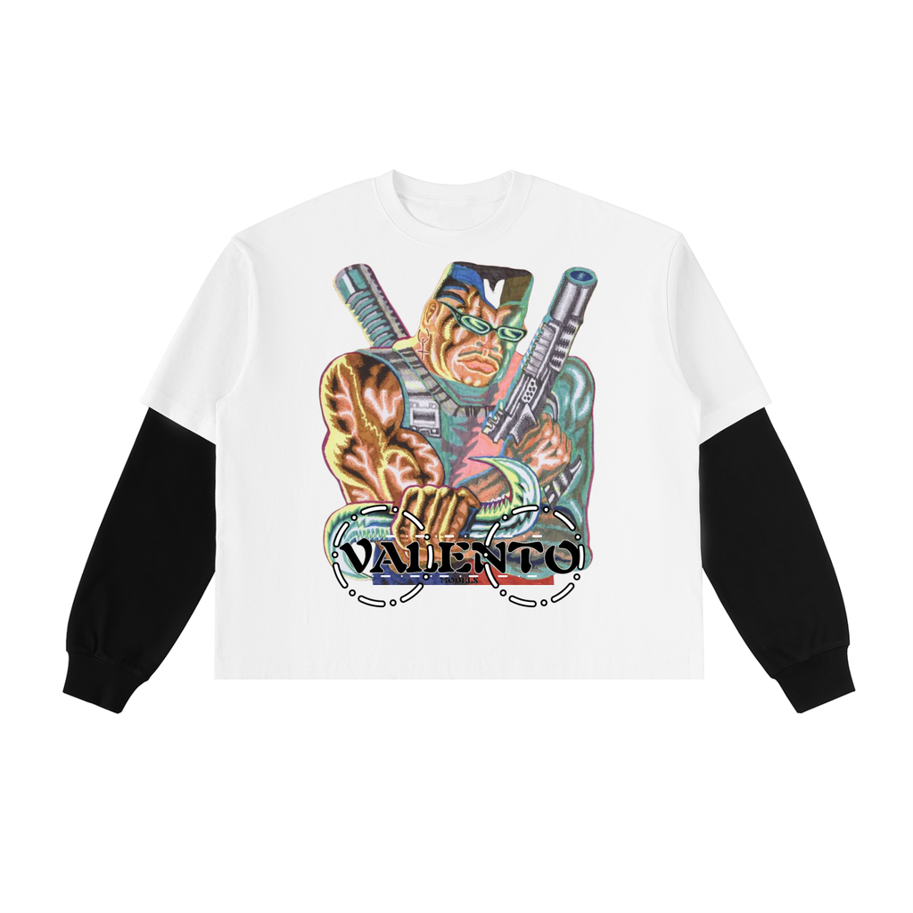 Layered Contrast Sleeve Cotton T-Shirt