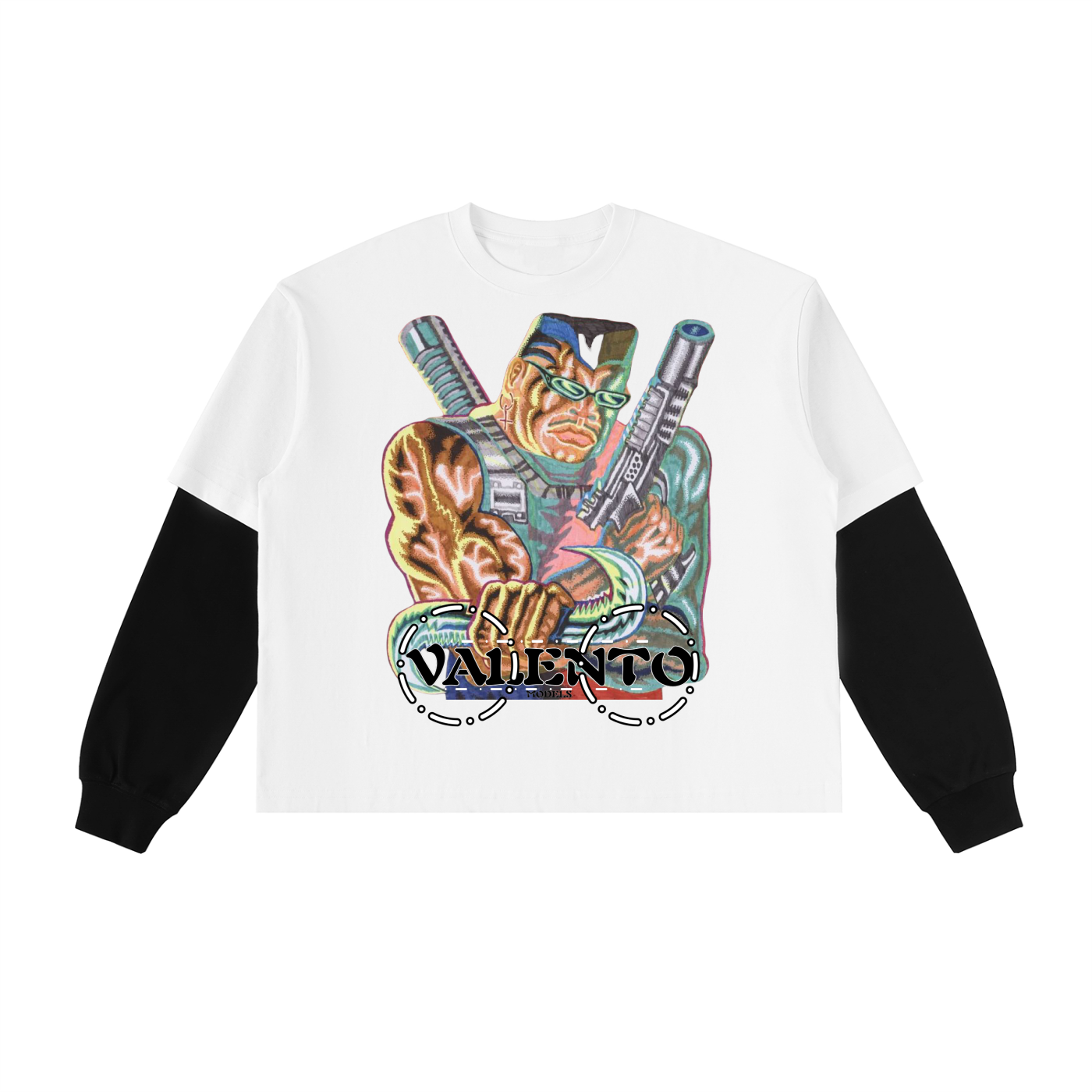 Layered Contrast Sleeve Cotton T-Shirt