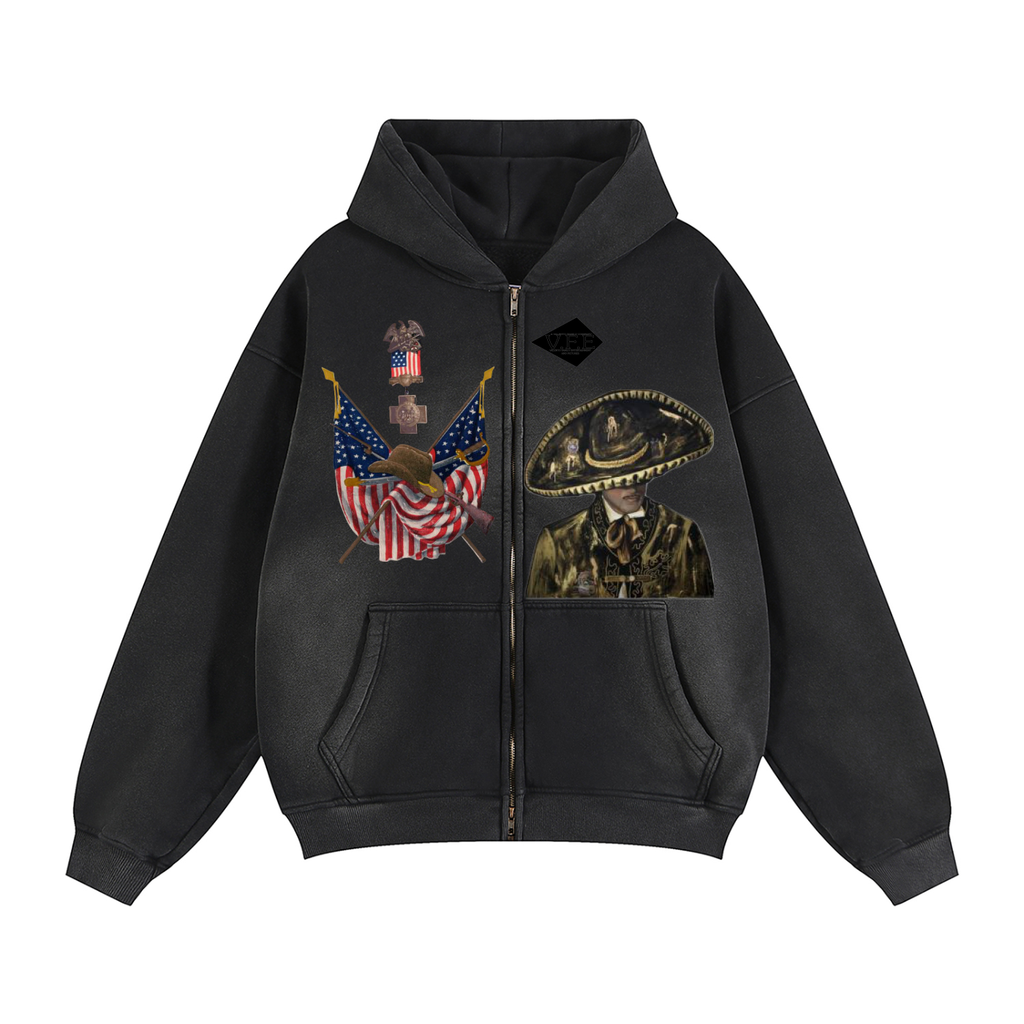 Sunfade Two-way Zipper Boxy Fleece Hoodie