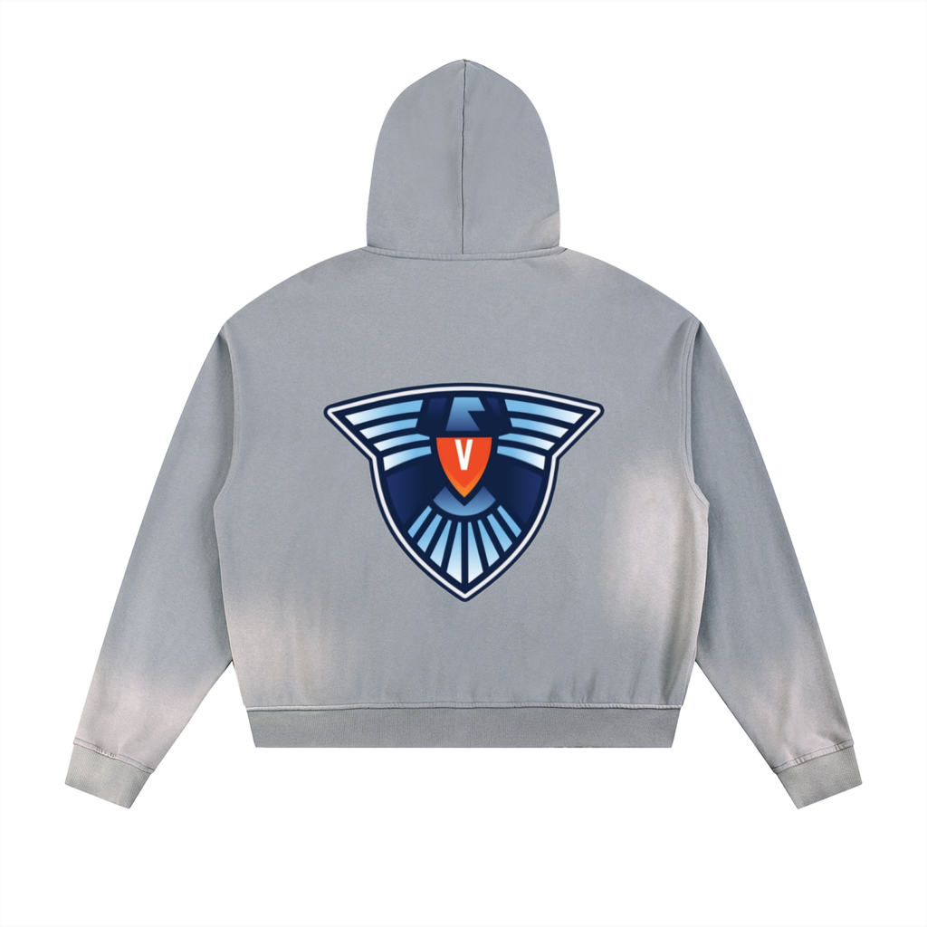 Sun Fade Frayed Raw Edge Fleece Zip Hoodie