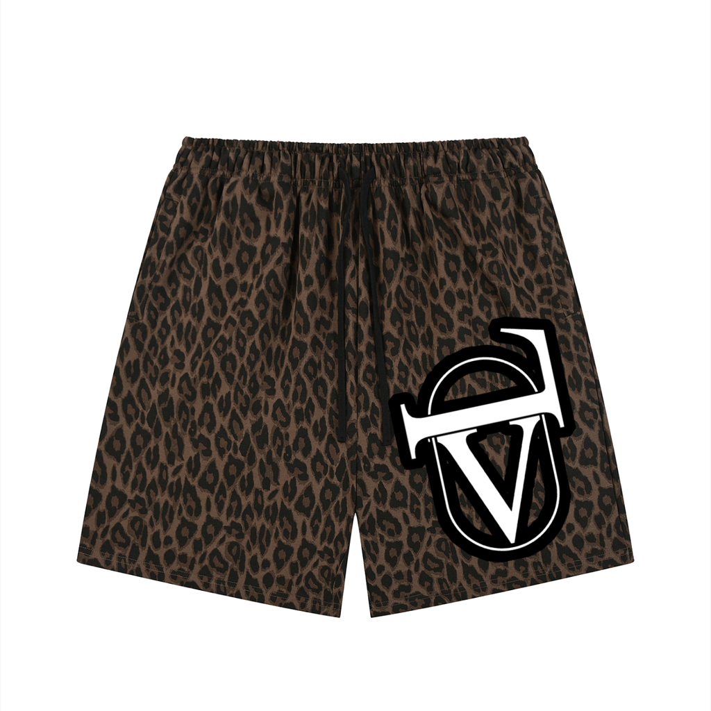 Unisex Heavyweight Leopard Drawstring Shorts