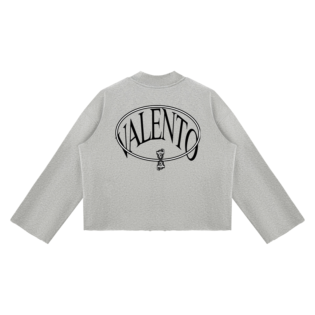 V Mock Neck Raw Edge Boxy Sweatshirt