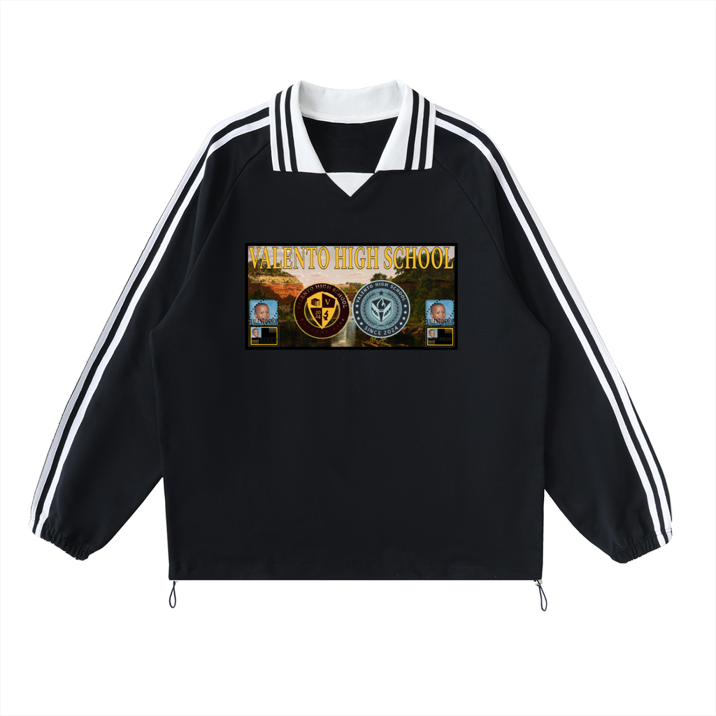 Contrast Striped Lapel Collar Sweatshirt