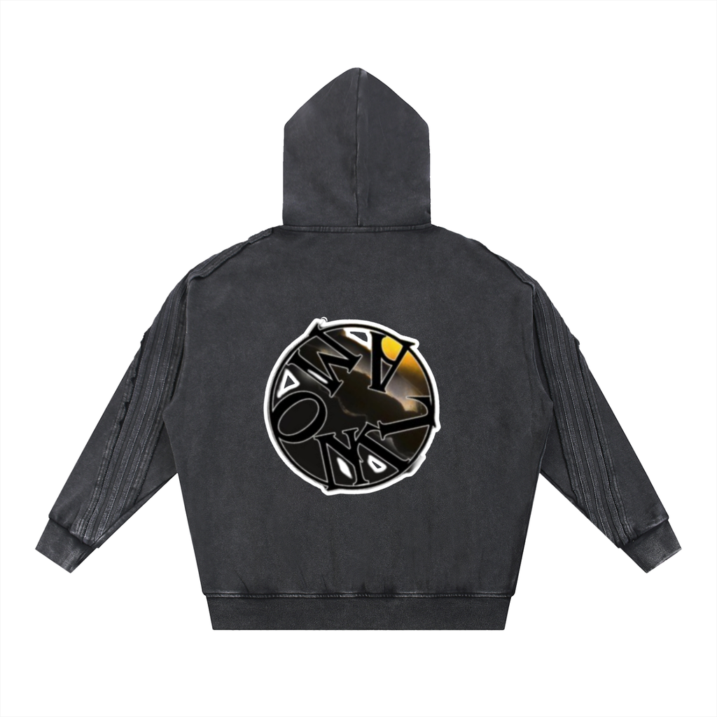 Snow Washed Tape Raw Edge Zip Hoodie