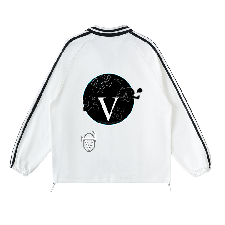 Contrast Striped Lapel Collar Sweatshirt