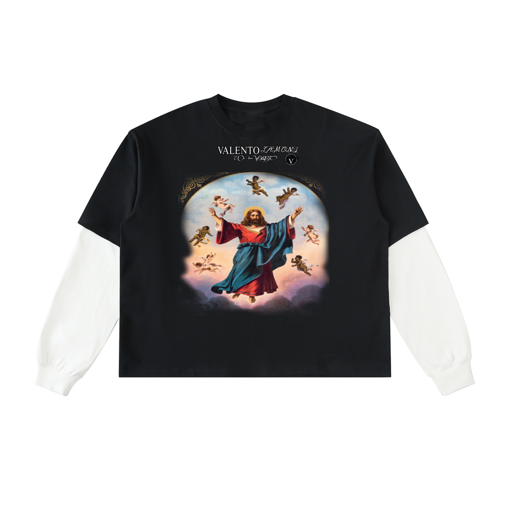 Layered Contrast Sleeve Cotton T-Shirt