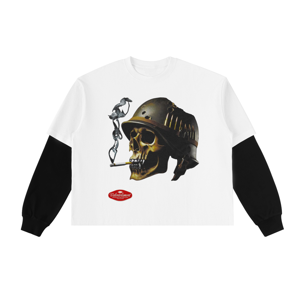 Layered Contrast Sleeve Cotton T-Shirt