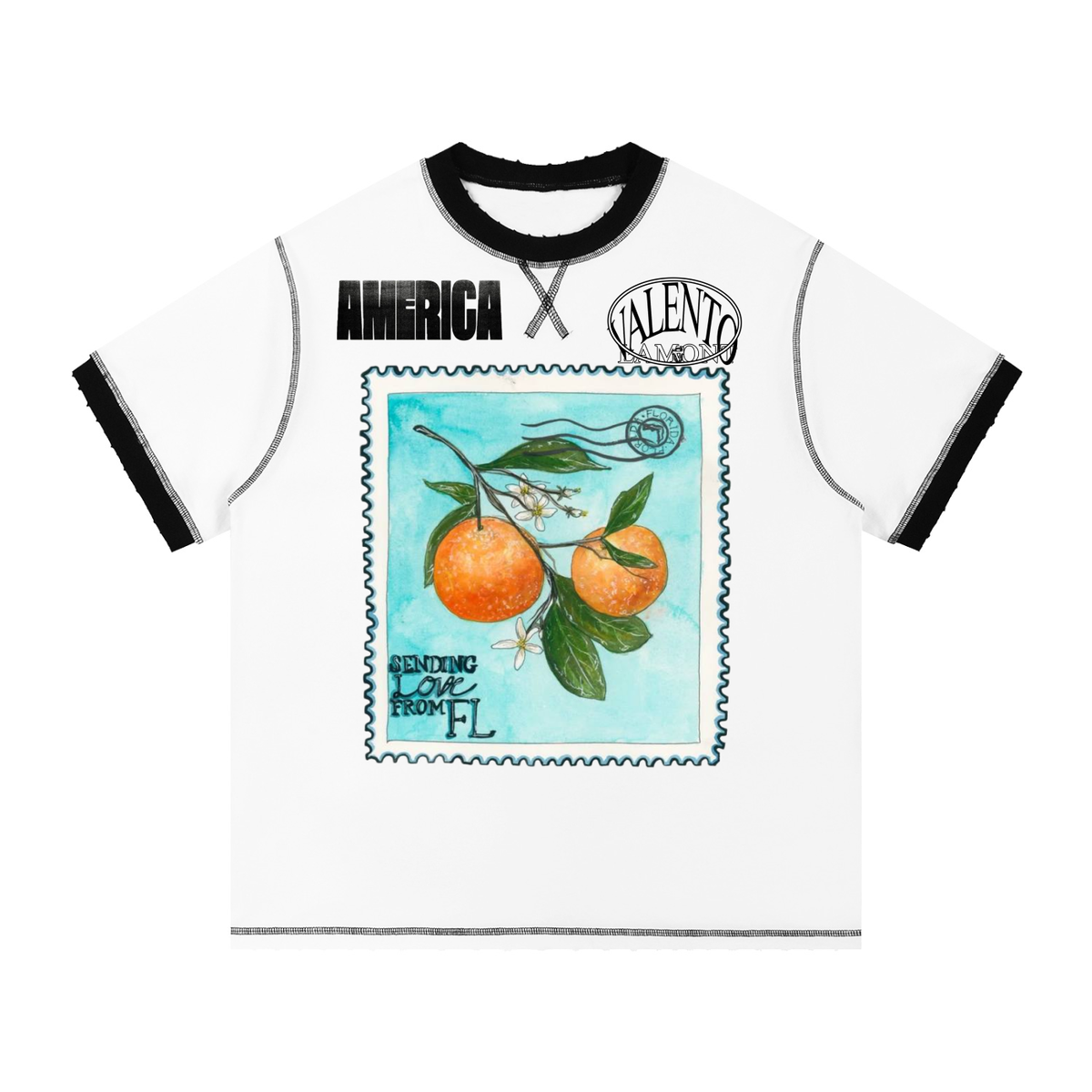 V FLORIDA Contrast-Stitched Ringer T-Shirt