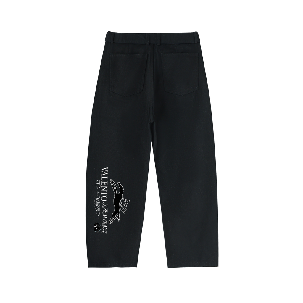 Twisted-Seam Belted Curved-Blade Pants