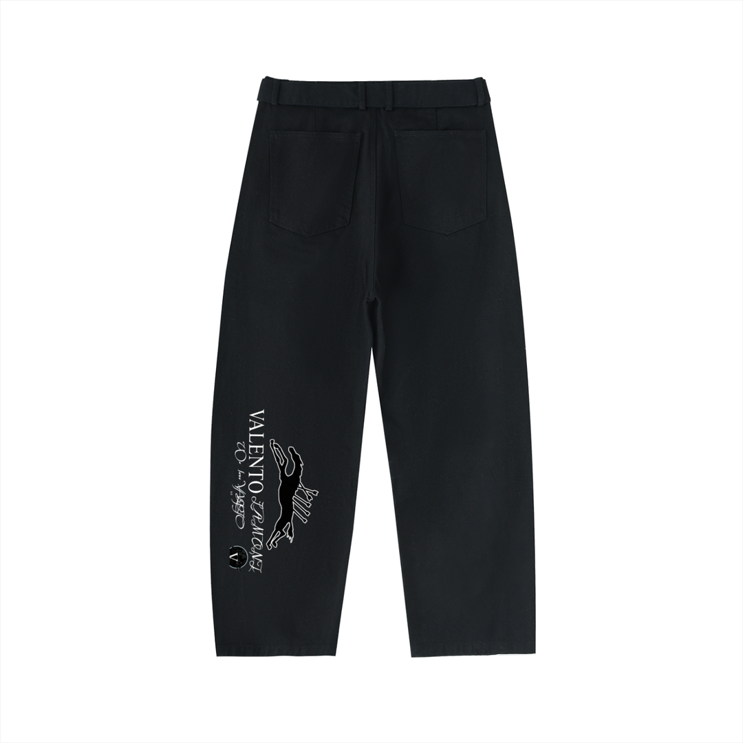 Twisted-Seam Belted Curved-Blade Pants