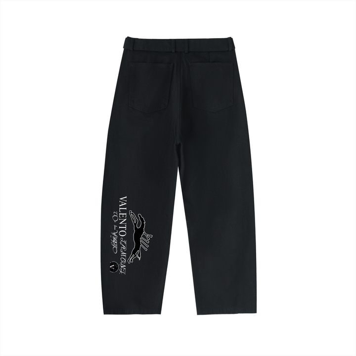 Twisted-Seam Belted Curved-Blade Pants