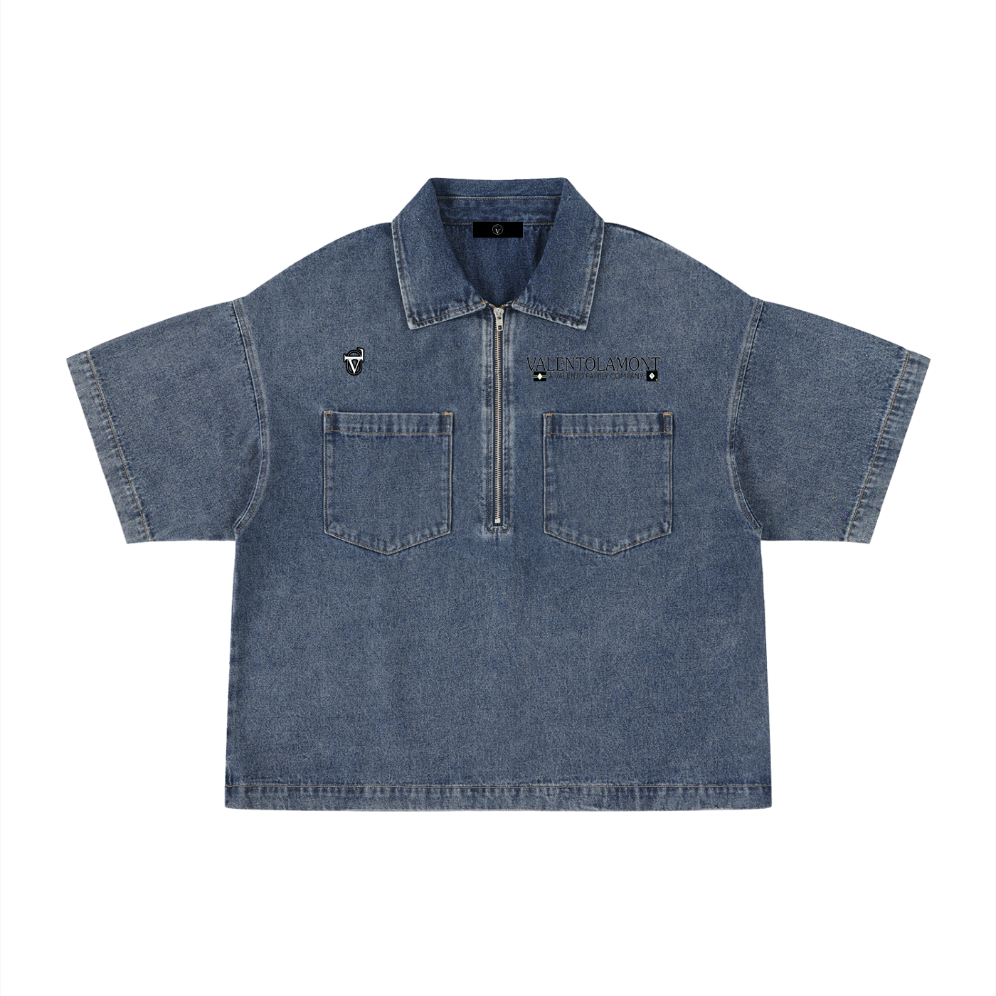 Unisex Vintage Wash Boxy Quarter-Zip Denim Shirt