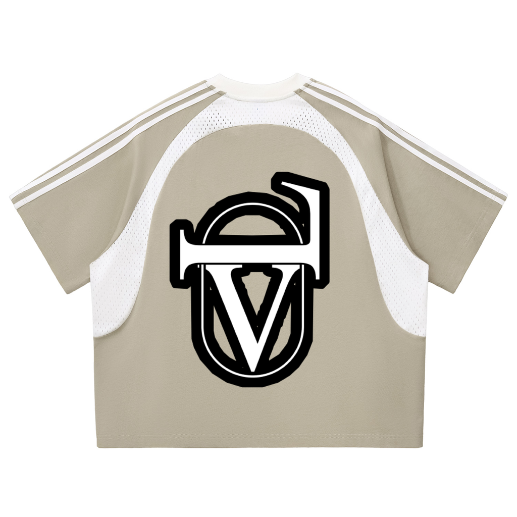 Contrast Stripes Panel Mesh T-shirt