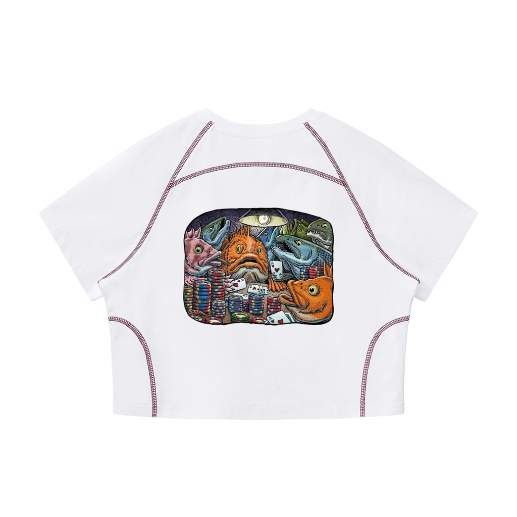 Women's Contrast Stitch Raglan Crop T-Shirt